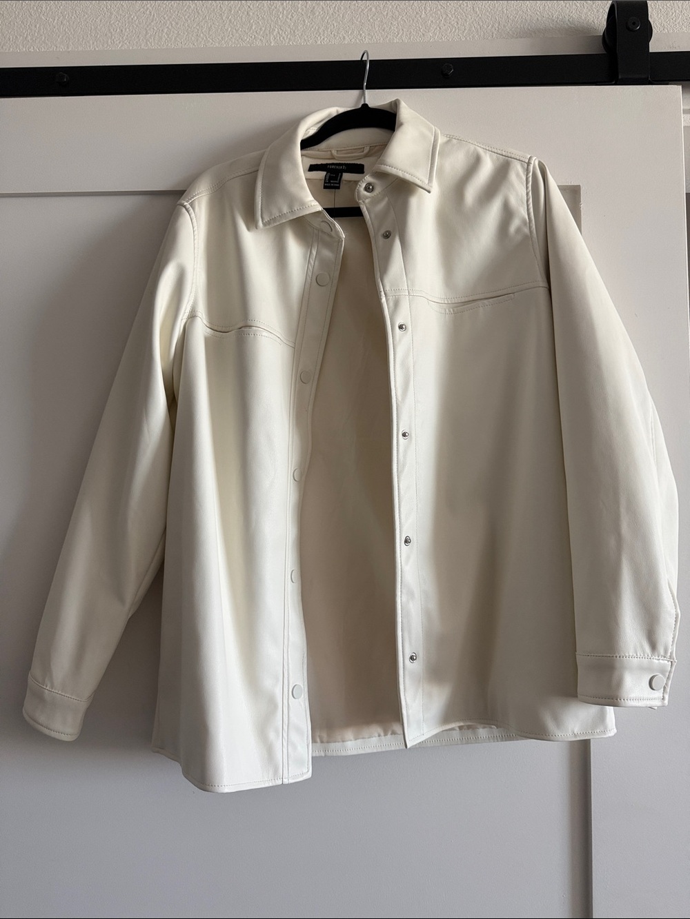 Forever 21 Cream Faux-Leather Shirt Jacket